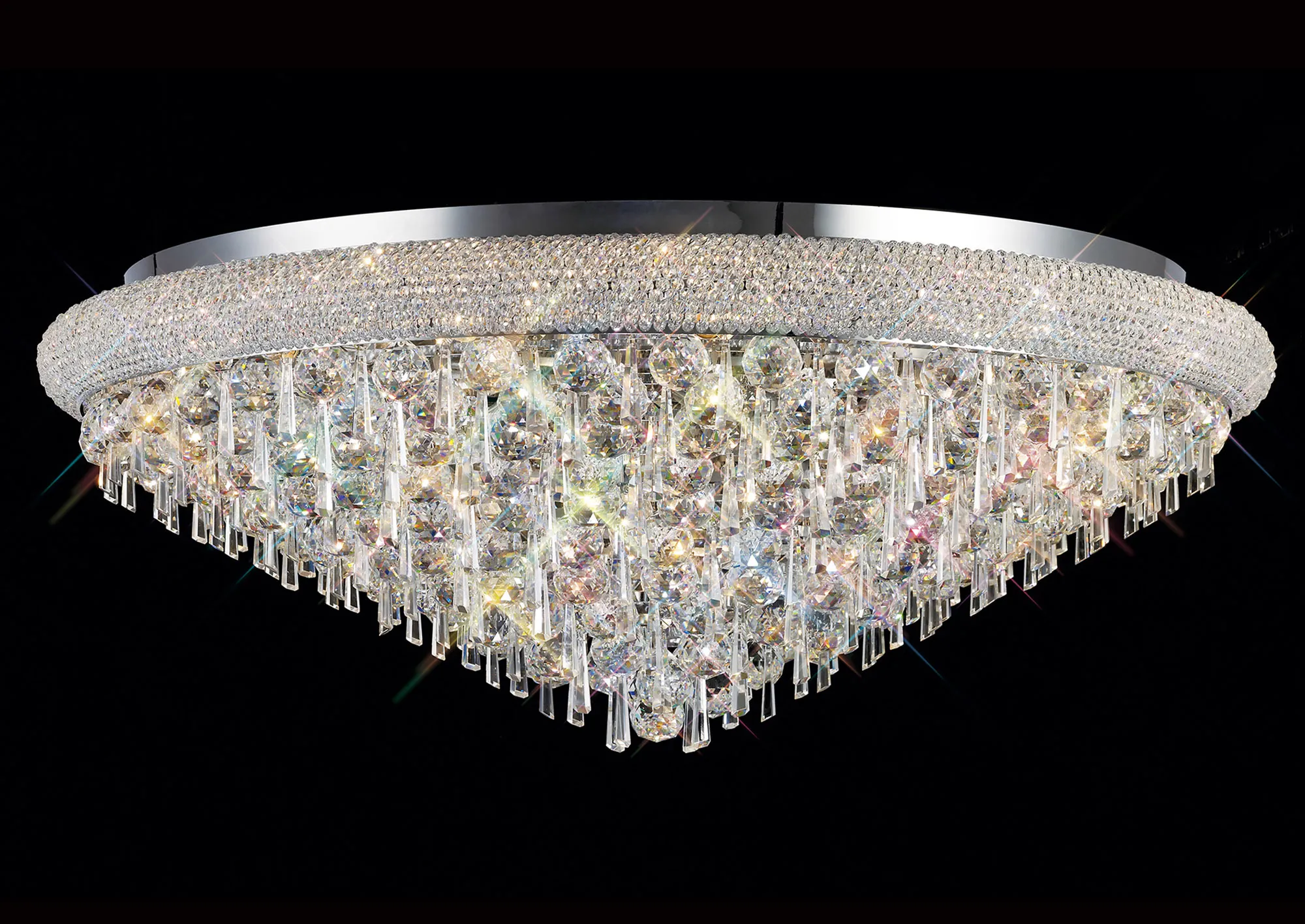 Alexandra Polished Chrome Crystal Ceiling Lights Diyas Statement Crystal Fittings